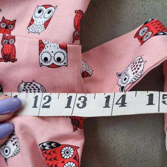 IXIA‎ Pink Red Owl Print Sweetheart Neck Tie Waist Fit & Flare Pin Up Dre… - Picture 7 of 8